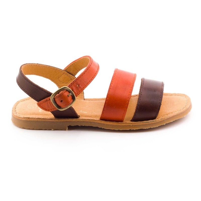 Les Boni Rainbow sont des sandales fille en cuir marron et orange naturel.